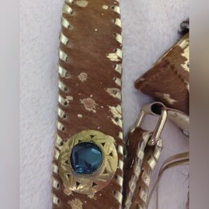 leather bag  inlaid with stones and metal, unique European handwork